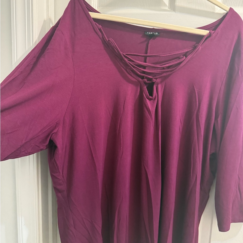 Torrid Women's Wine 3/4 Sleeve Top